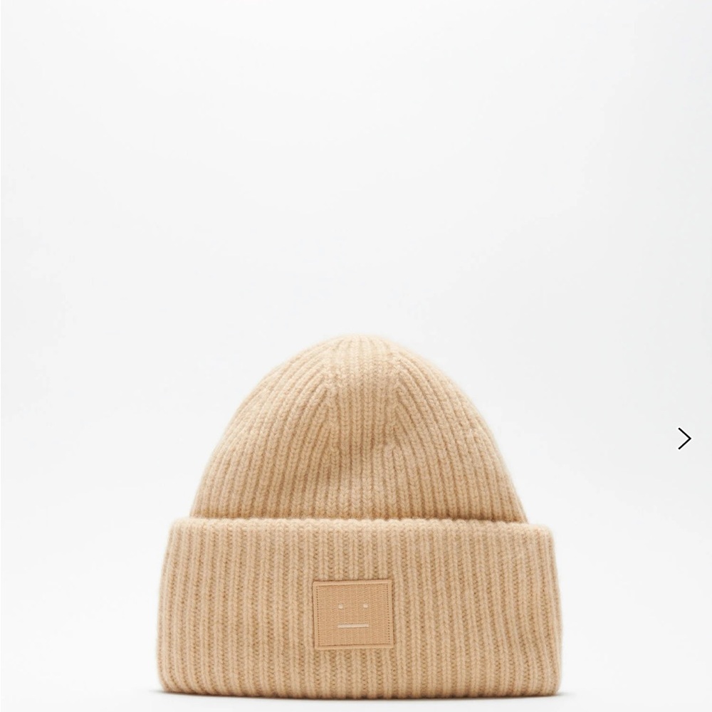 Acne Beige Ribbed Knit Beanie